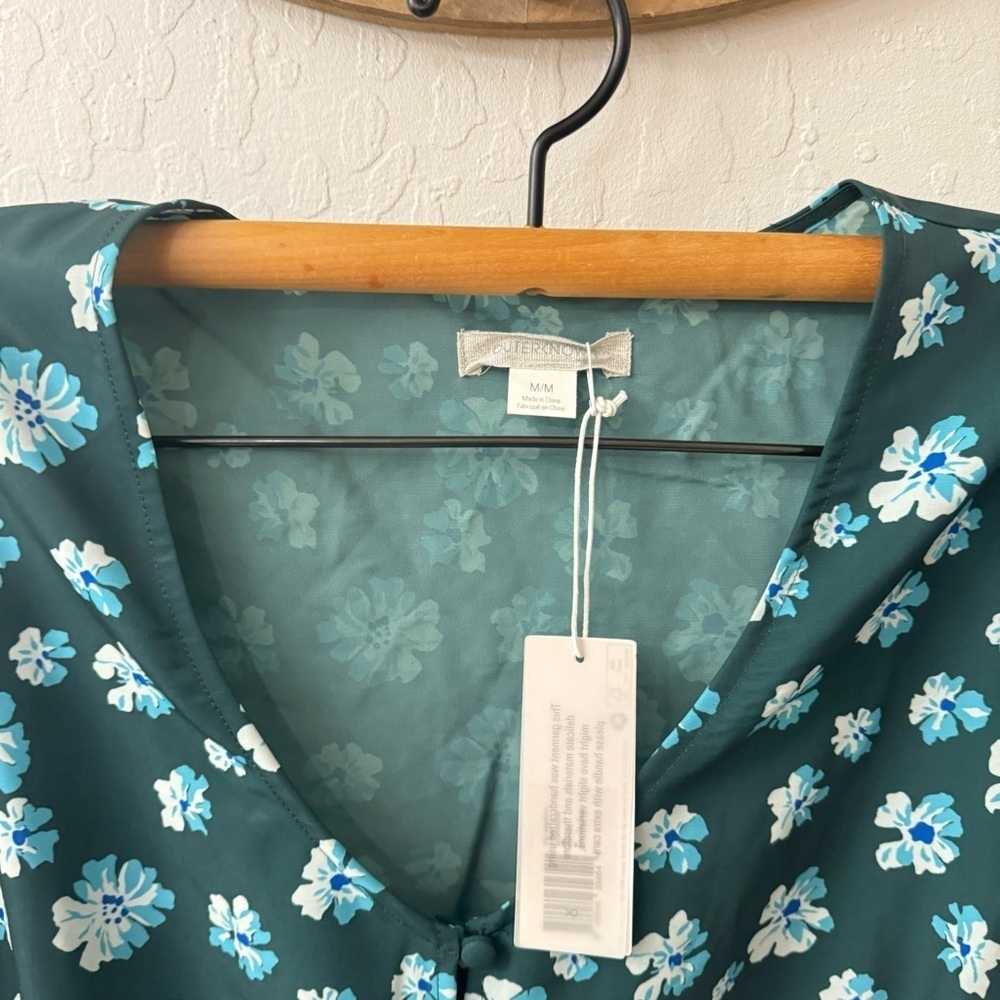 Outerknown Kira Maxi Dress Blue Green Riviera Esalen Bloom Size M - Picture 9 of 11